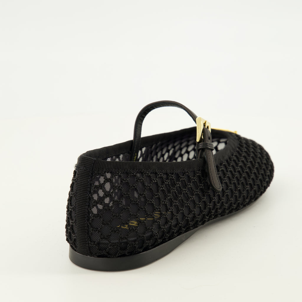 Chaussures plates Ballerines en mesh noire Prada Noir Femme