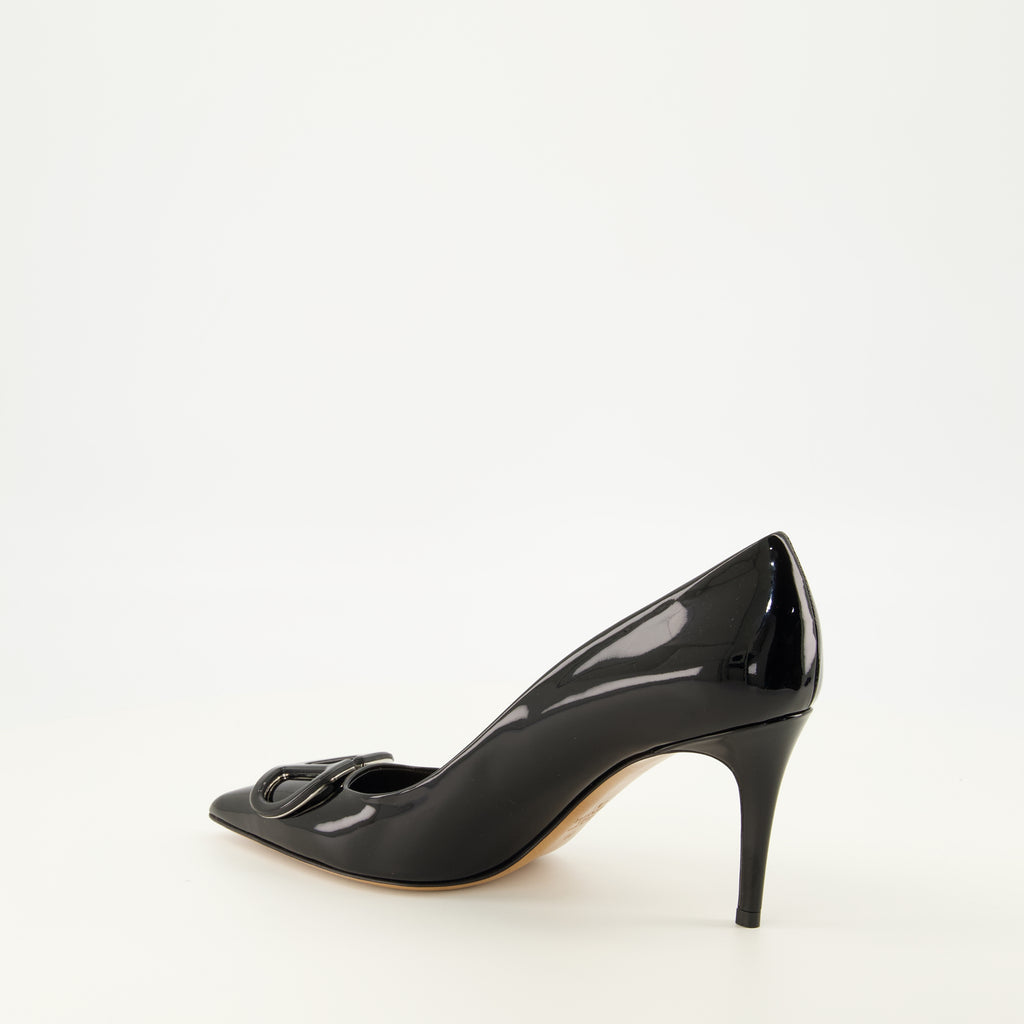 Escarpins Sapatos de Salto Preto em Pele Patente VLogo Valentino Garavani Noir Femme