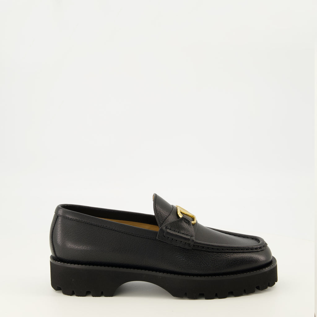 Mocassins VLogo Leather Loafers in Black Valentino Garavani Noir Femme