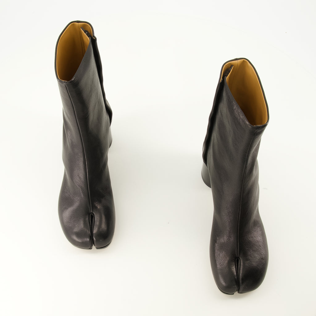 Bottines Tabi Leder Stiefeletten in Schwarz Maison Margiela Noir Femme