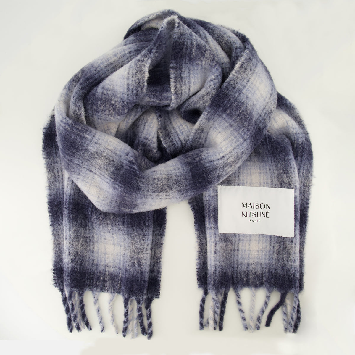 Écharpes, foulards et gants Écharpe à carreaux en alpaga Maison Kitsune Bleu foncé Homme