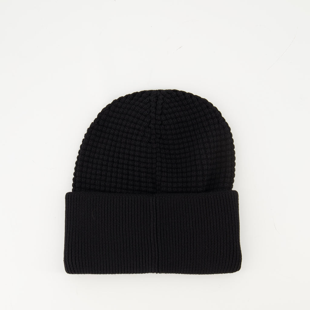 Image of the Moncler men's cotton beanie with logo - Fall-Winter 2025 - Back view