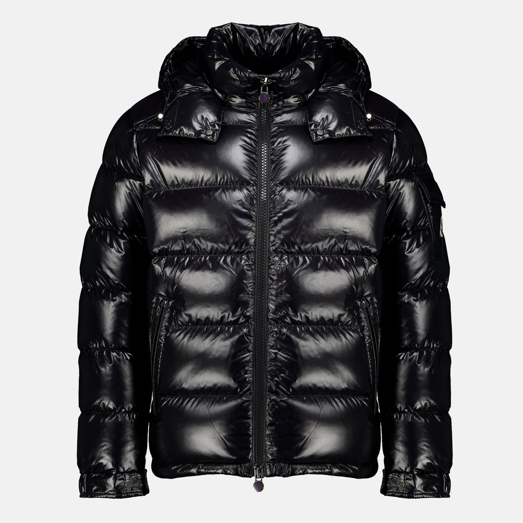 Manteaux Giacca Padded Maya Nera in Nylon Lucido Moncler Noir Homme