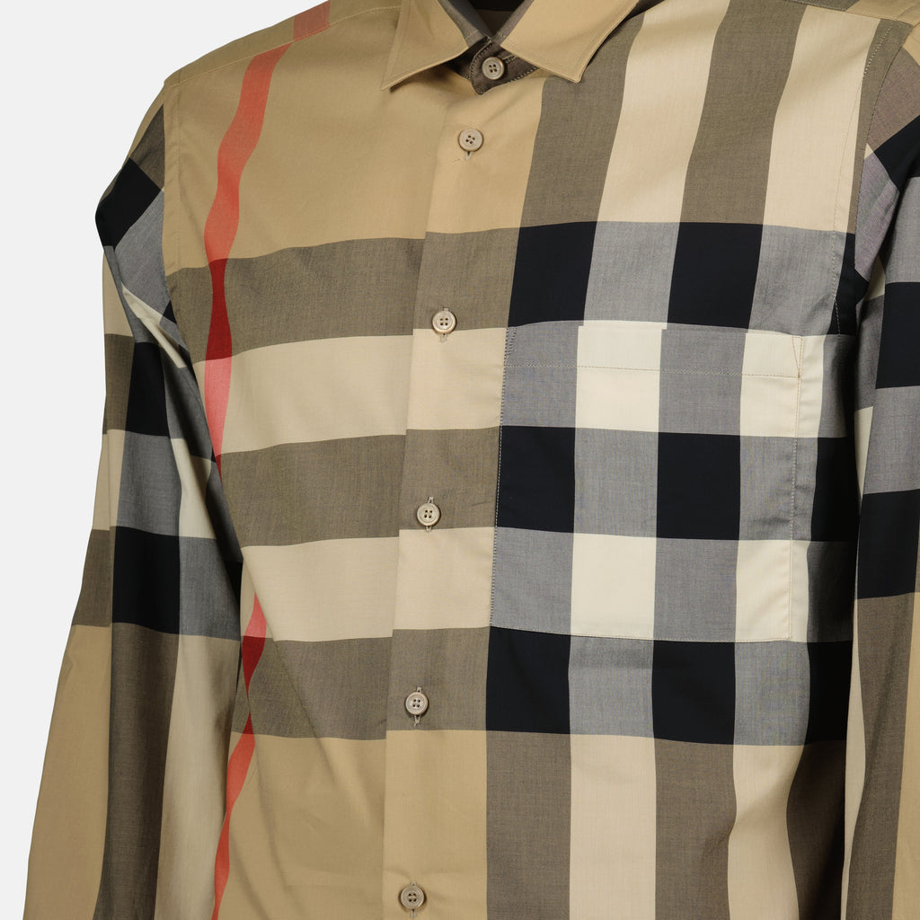 Camisas Camisa à Geométrico em Xadrez Burberry Bege Homme