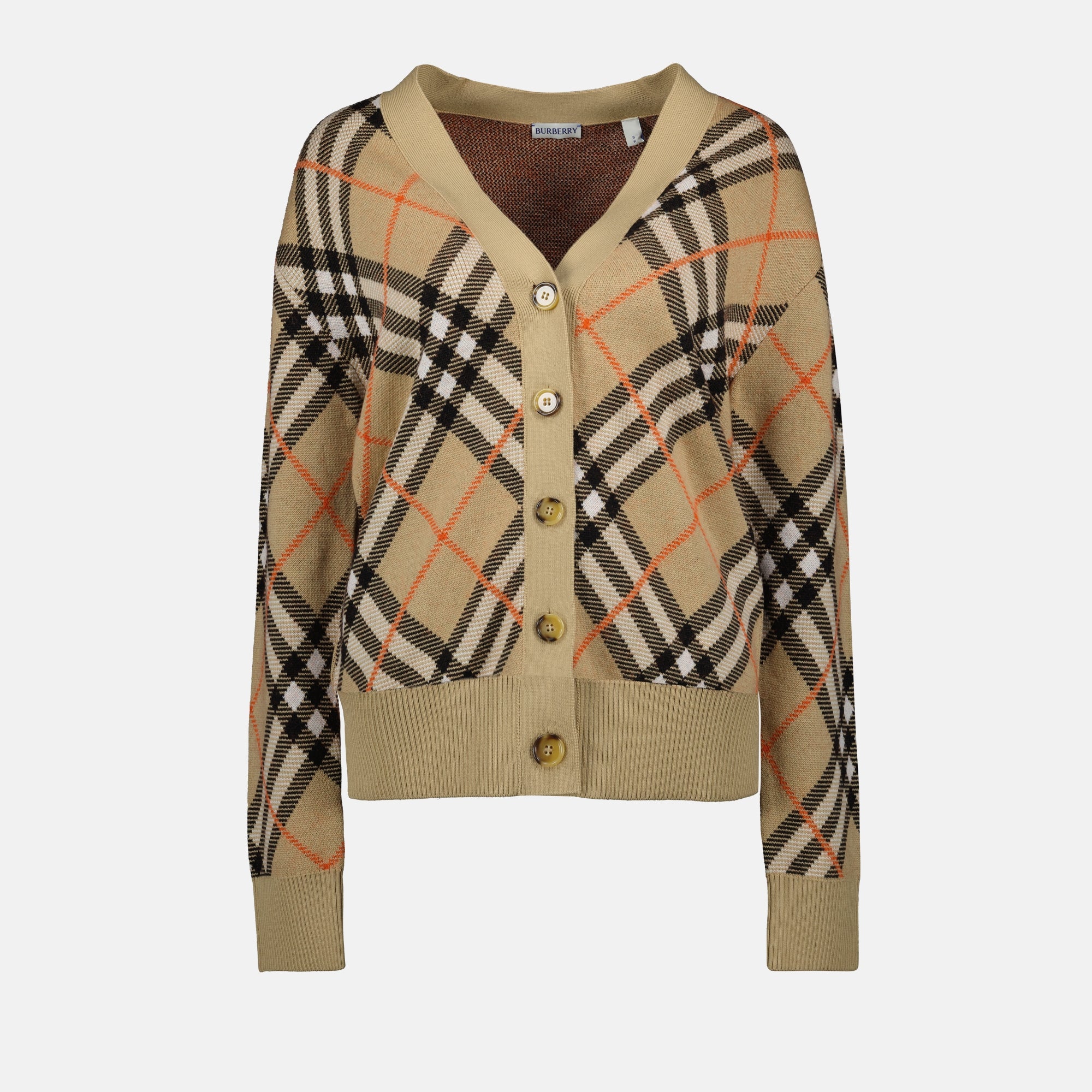 Maille Cardigan à carreaux Burberry Beige Femme