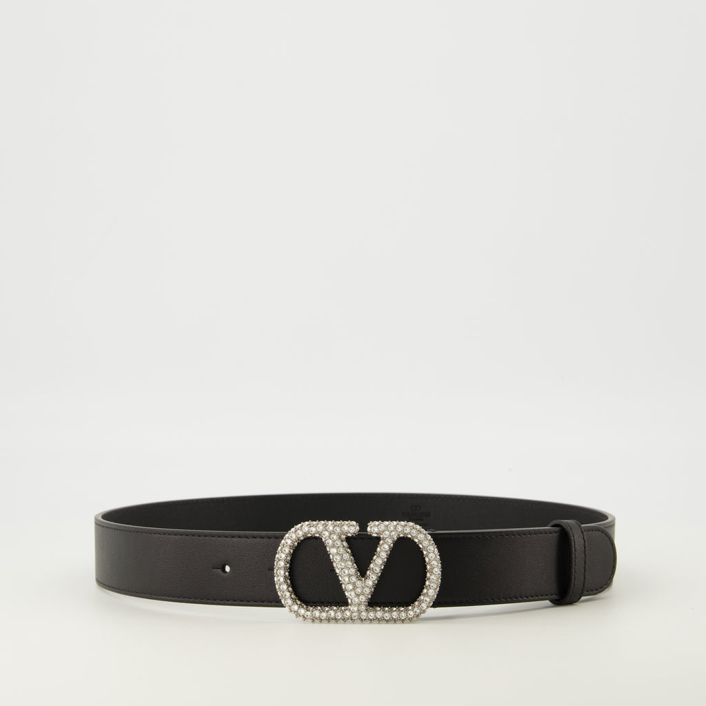 Image de l'article Ceinture VLogo noir avec cristaux Swarovski® 30 mm de la marque Valentino Garavani pour Femme - Saison Printemps-Été 2026 - Vue de Face