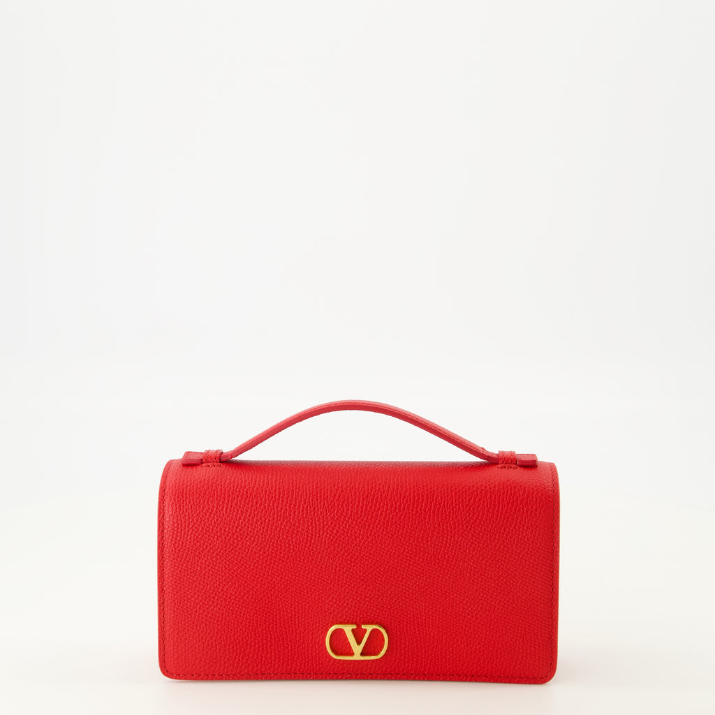 Petite maroquinerie Portafoglio a catena VLogo in pelle rossa Valentino Garavani Rouge Femme