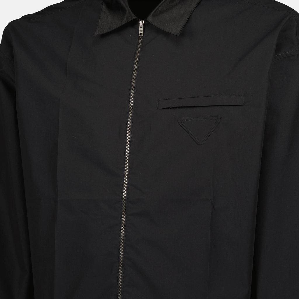 Vestes Chemise en coton technique Prada Noir Homme