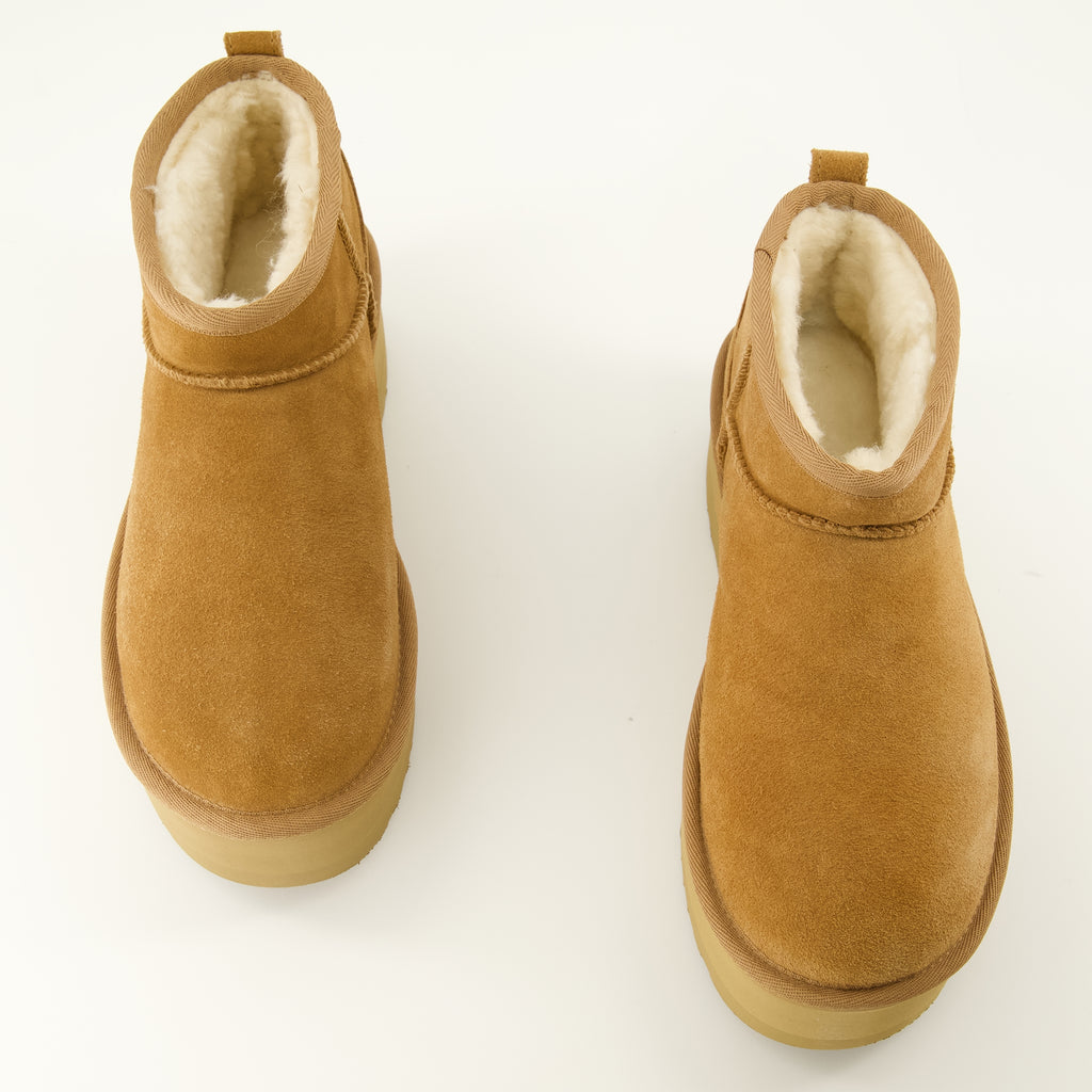 Bottines 갈색 클래식 울트라 미니 플랫폼 부티 Ugg Marron Femme