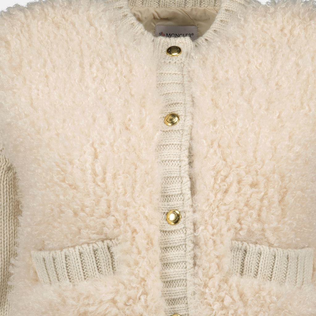 Image de l'article Cardigan en laine et teddy beige de la marque Moncler pour Femme - Saison Automne-Hiver 2025 - Vue détaillée_2
