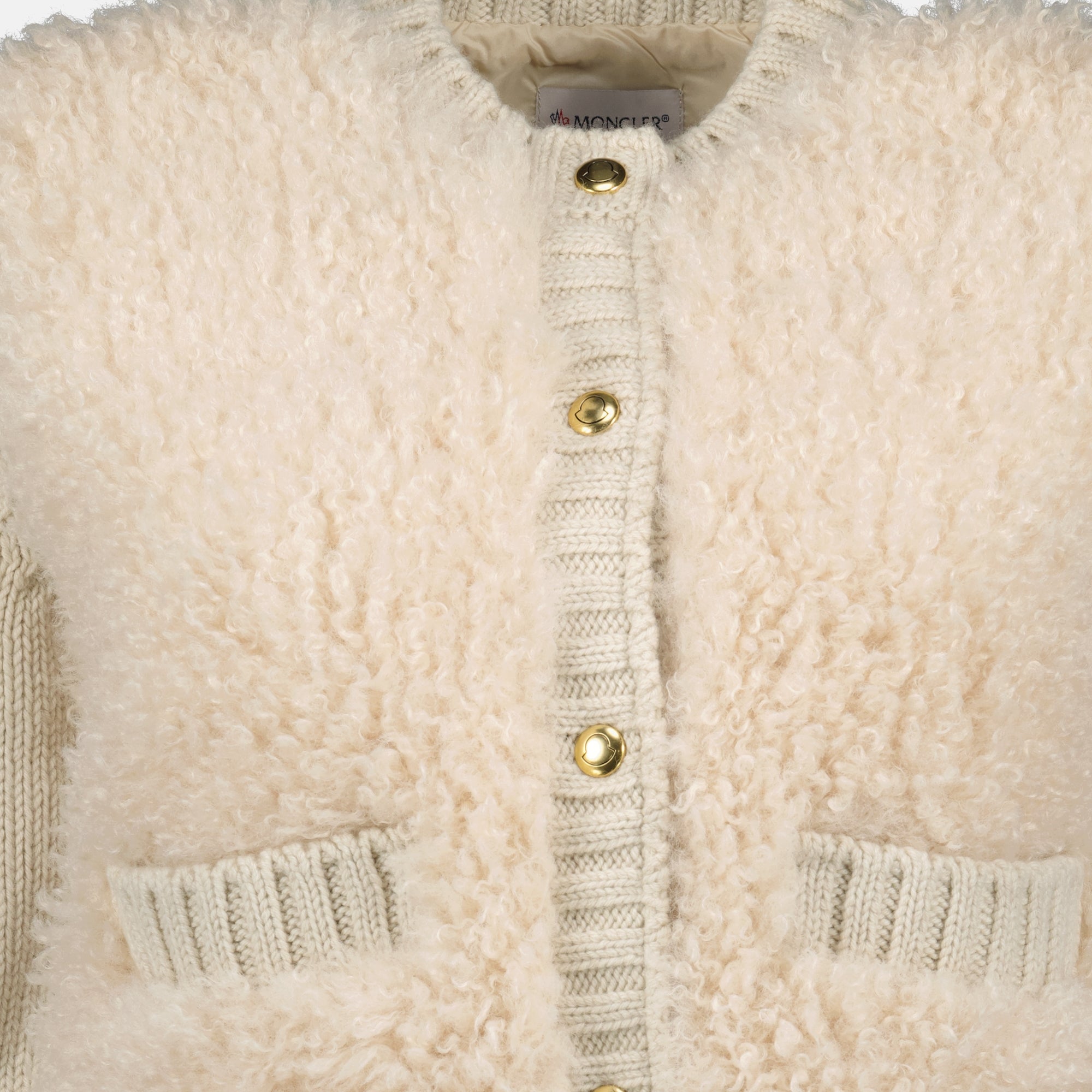 Image de l'article Cardigan en laine et teddy beige de la marque Moncler pour Femme - Saison Automne-Hiver 2025 - Vue détaillée_2
