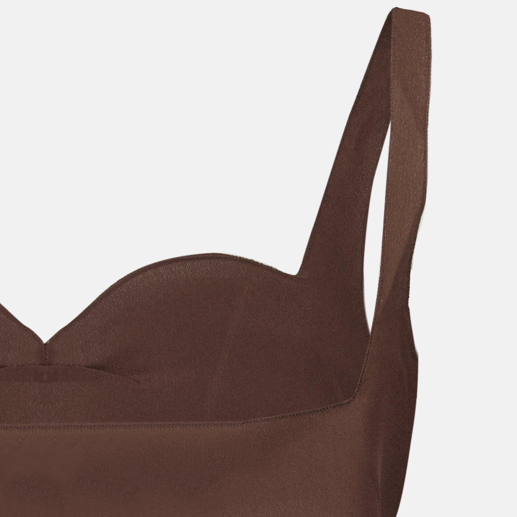 Imagem do top castanho em crepe de seda da marca Prada para Mulher - Temporada Primavera-Verão 2026 - Vista detalhada_1