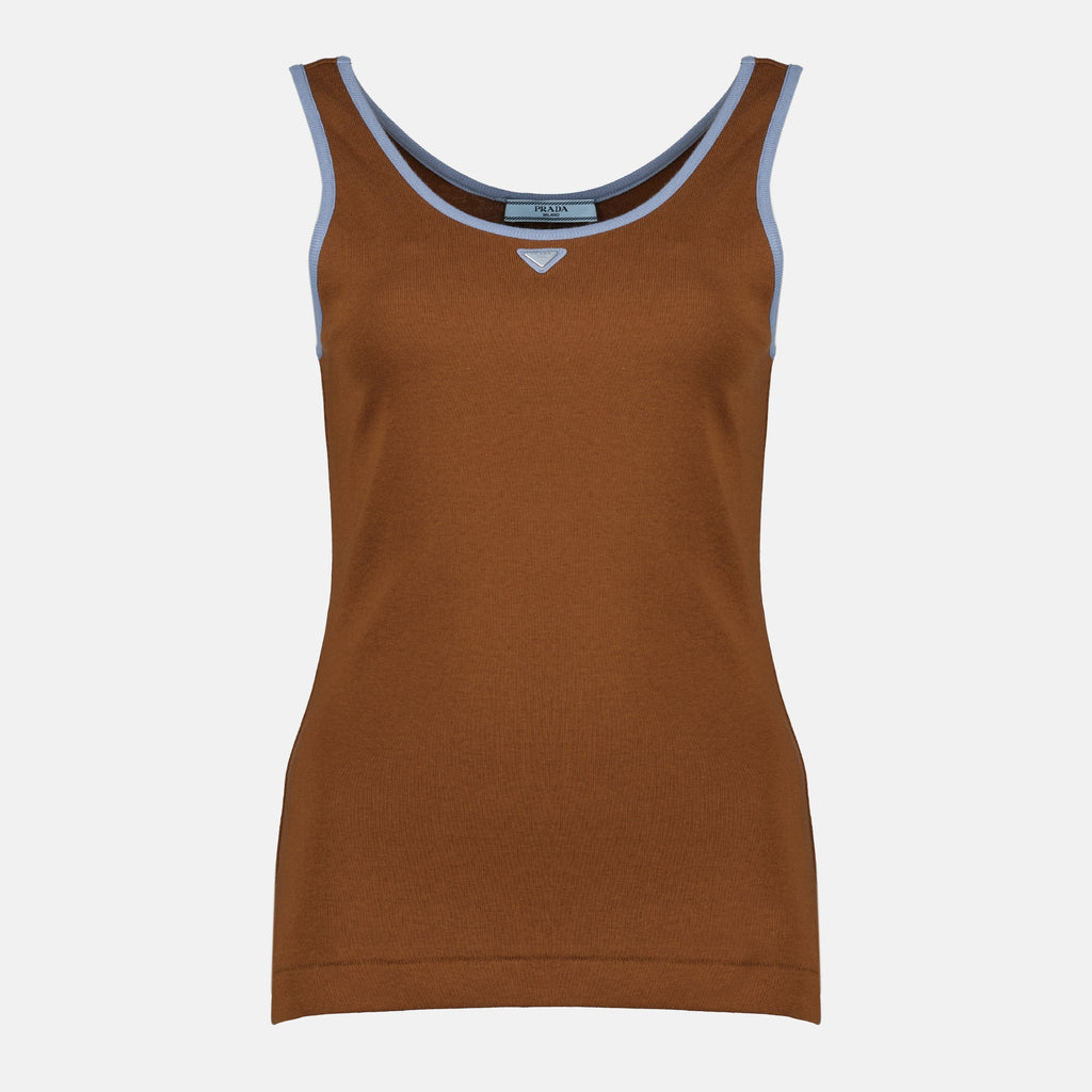 Image de l'article Débardeur côtélé marron de la marque Prada pour Femme - Saison Printemps-Été 2026 - Vue de Face