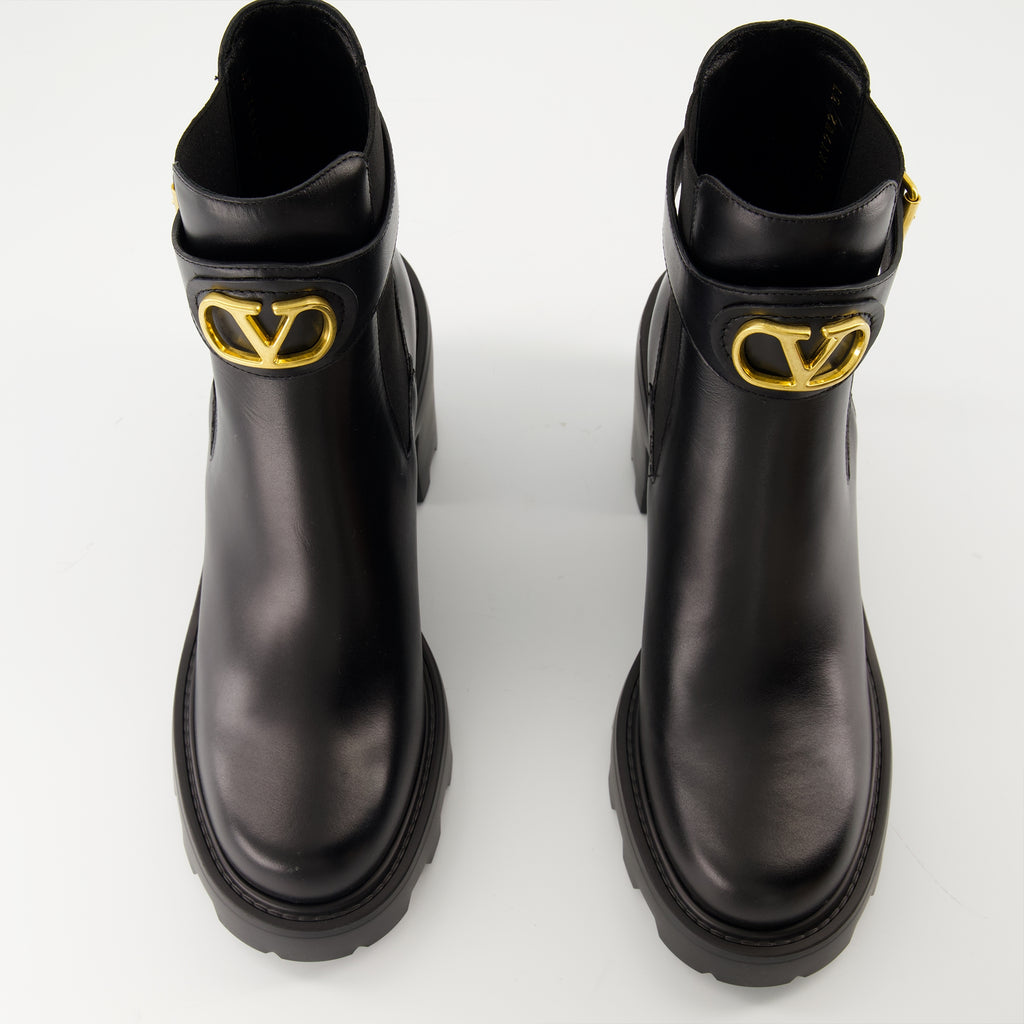 Bottines Beatle VLogo Black Leather Ankle Boots Valentino Garavani Noir Femme