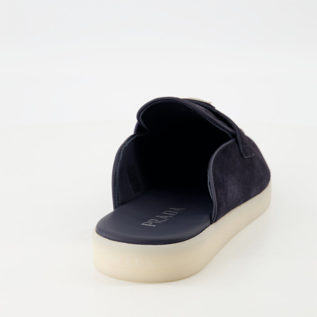 Scarpe aperte Mule in Pelle Suede Prada Blu scuro Homme