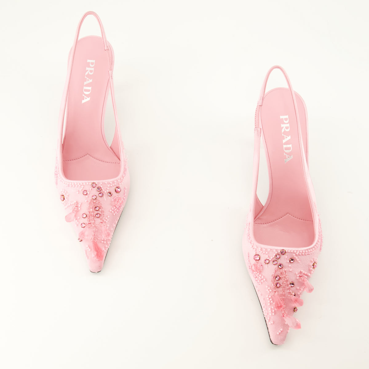 Escarpins Tacchi Baby in Satin Ricamato Rosa Prada Rose Femme