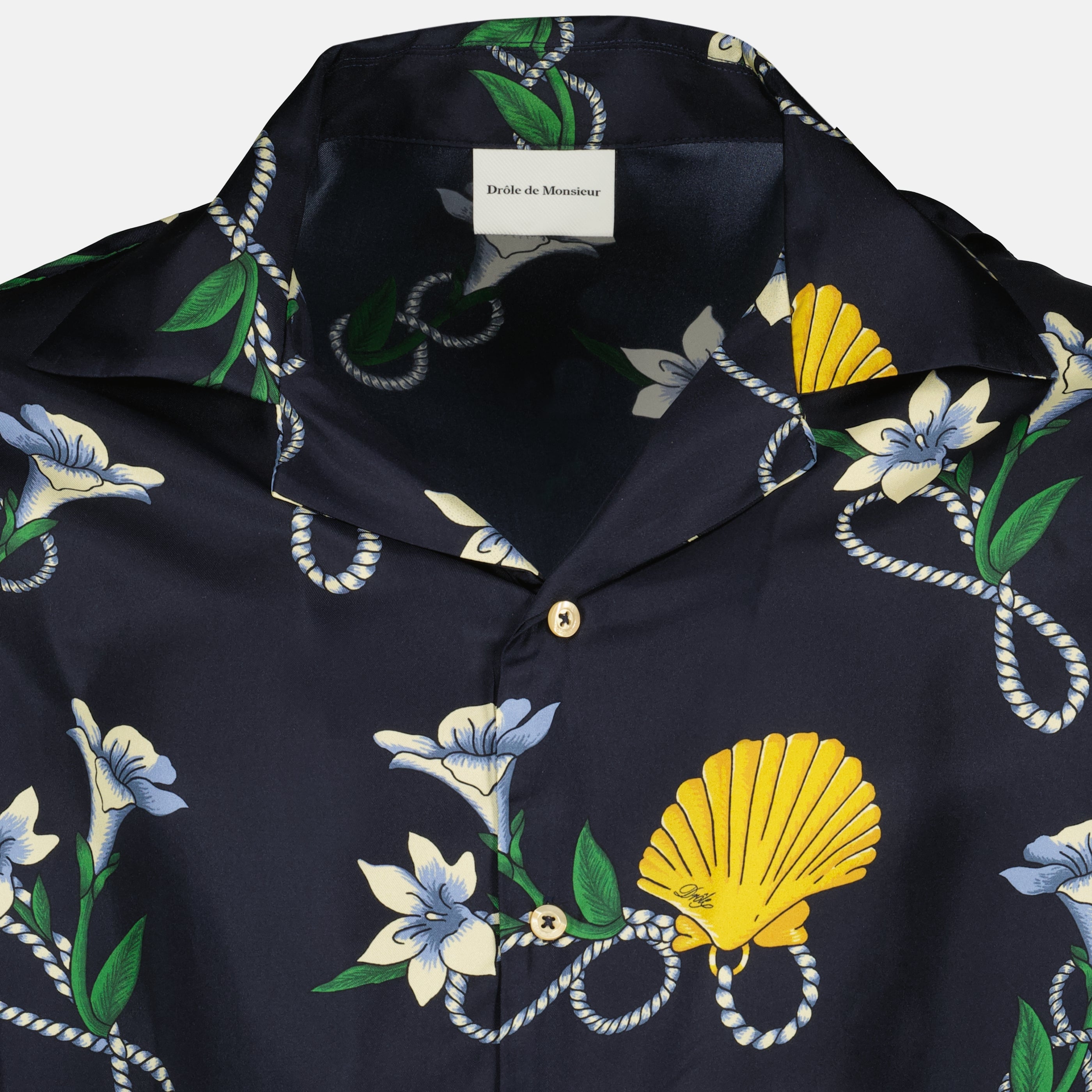 Drole De Monsieurのメンズ用ネイビーブルーシルクシェルシャツの画像 - 2026春夏シーズン - 詳細ビュー_1