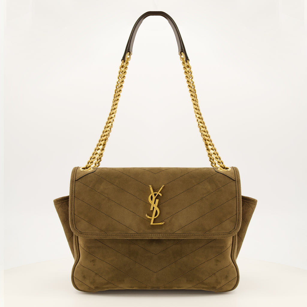 Sacs à main et épaule Niki Tripouch Suede Bag in Khaki Saint Laurent Kaki Femme