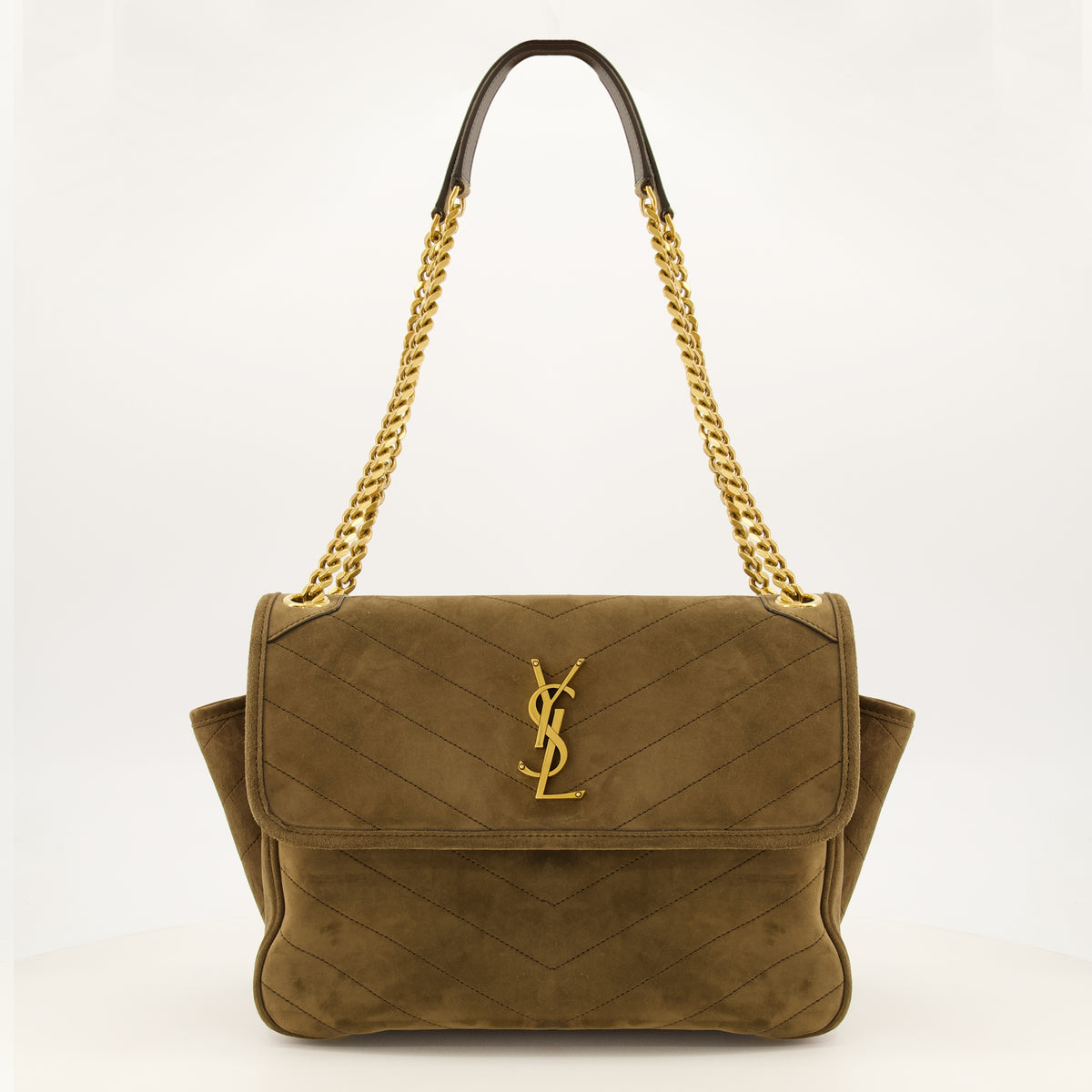 Sacs à main et épaule Niki Tripouch Suede Bag in Khaki Saint Laurent Kaki Femme