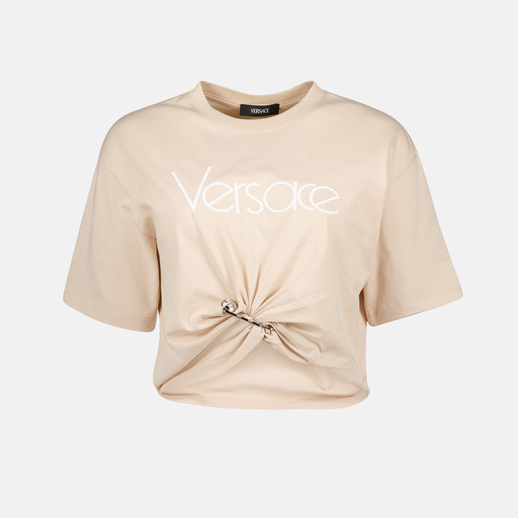 Tシャツ セーフティピン クロップ Tシャツ Versace ベージュ Femme