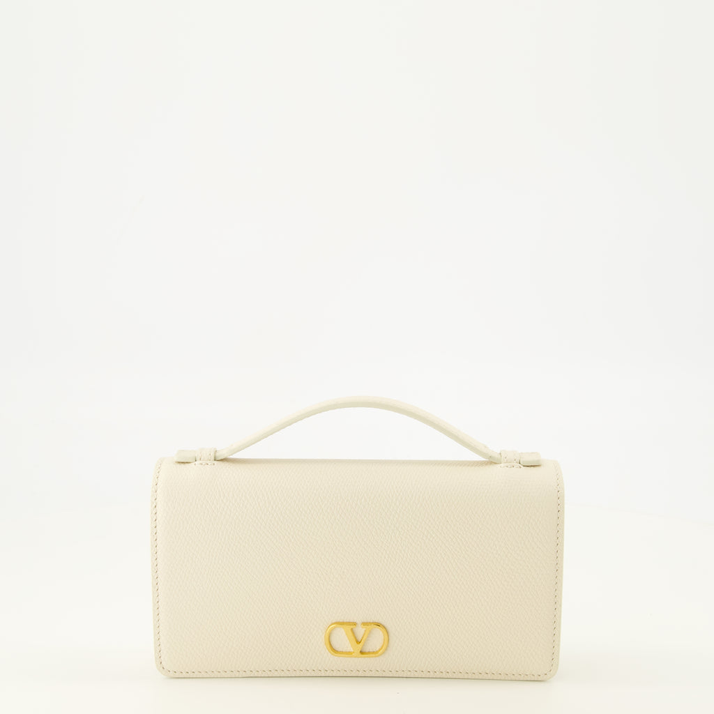 Petite maroquinerie VLogo Kettenbörse aus weißem Leder Valentino Garavani Blanc Femme