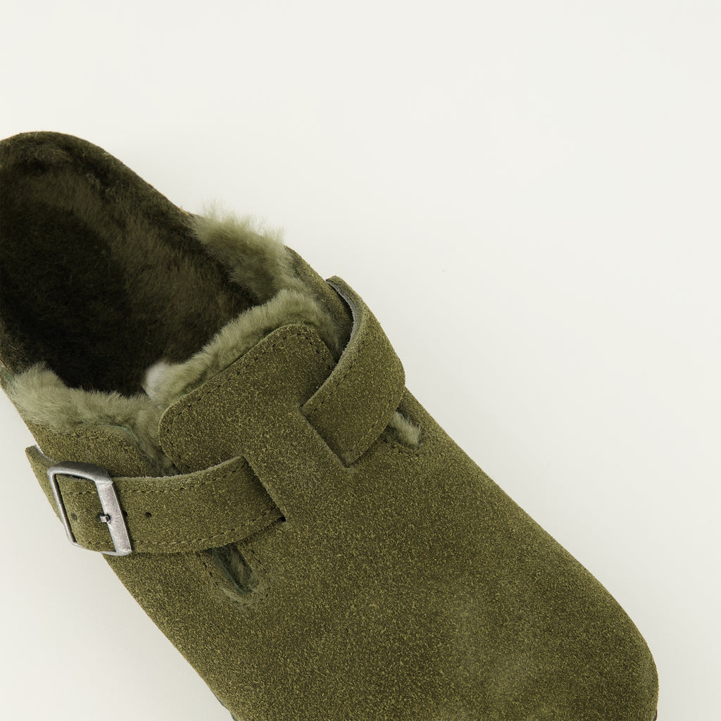 Chaussures ouvertes Kaki Fur Boston Mules Birkenstock Kaki Unisexe