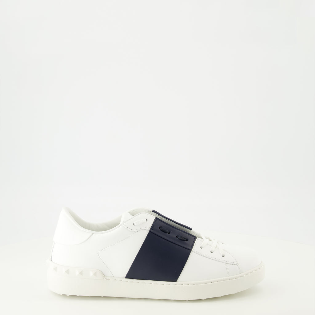 Baskets 네이비 블루 가죽 오픈 스니커즈 Valentino Garavani Bleu foncé Homme
