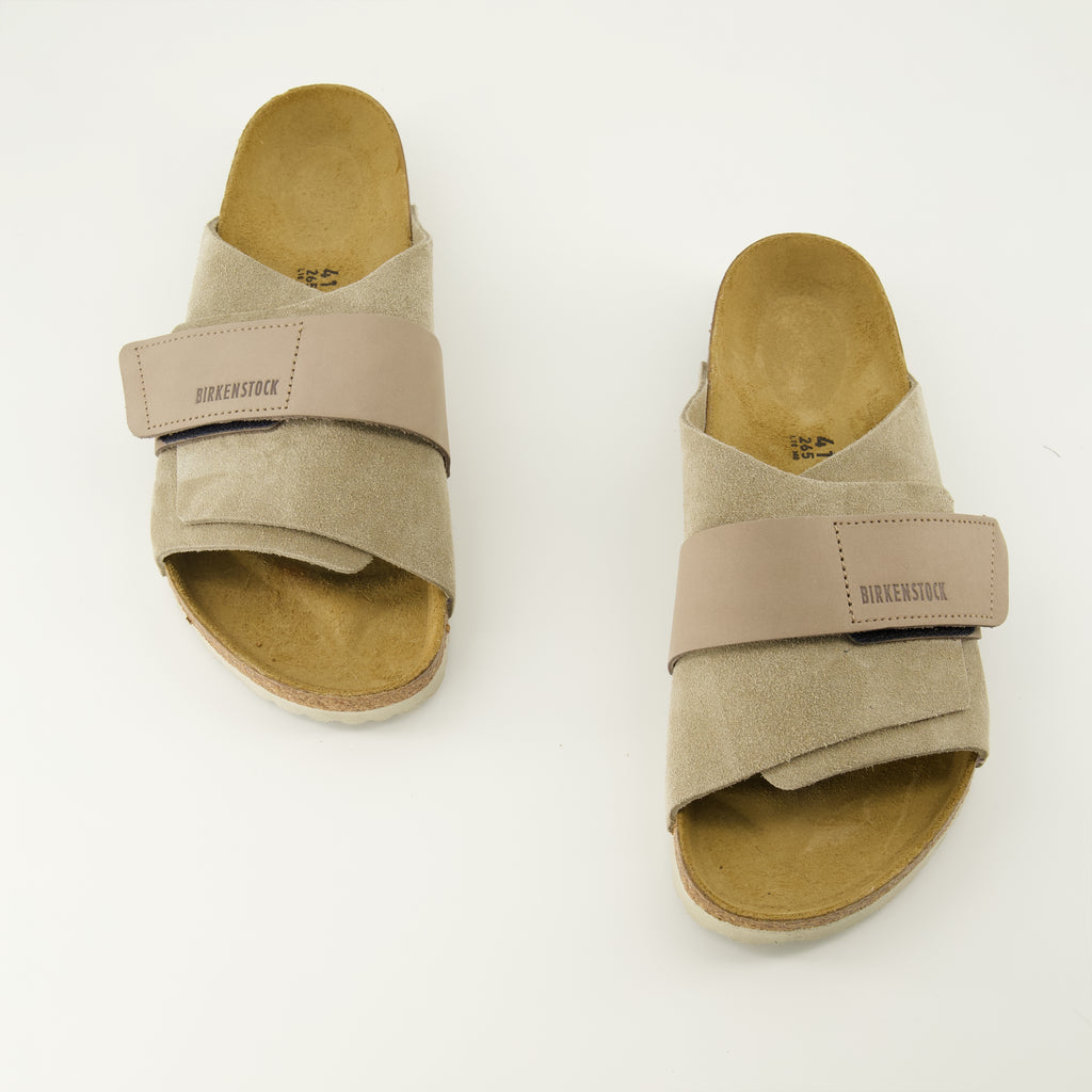 Image of the Beige Suede Kyoto Sandals by Birkenstock for Unisex - Spring-Summer 2026 - Top View of the Pair