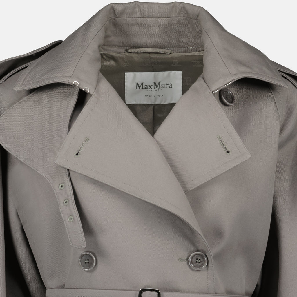 Manteaux Trench Coat Mid-Length em Gabardina de Algodão Cinza Max Mara Gris Femme