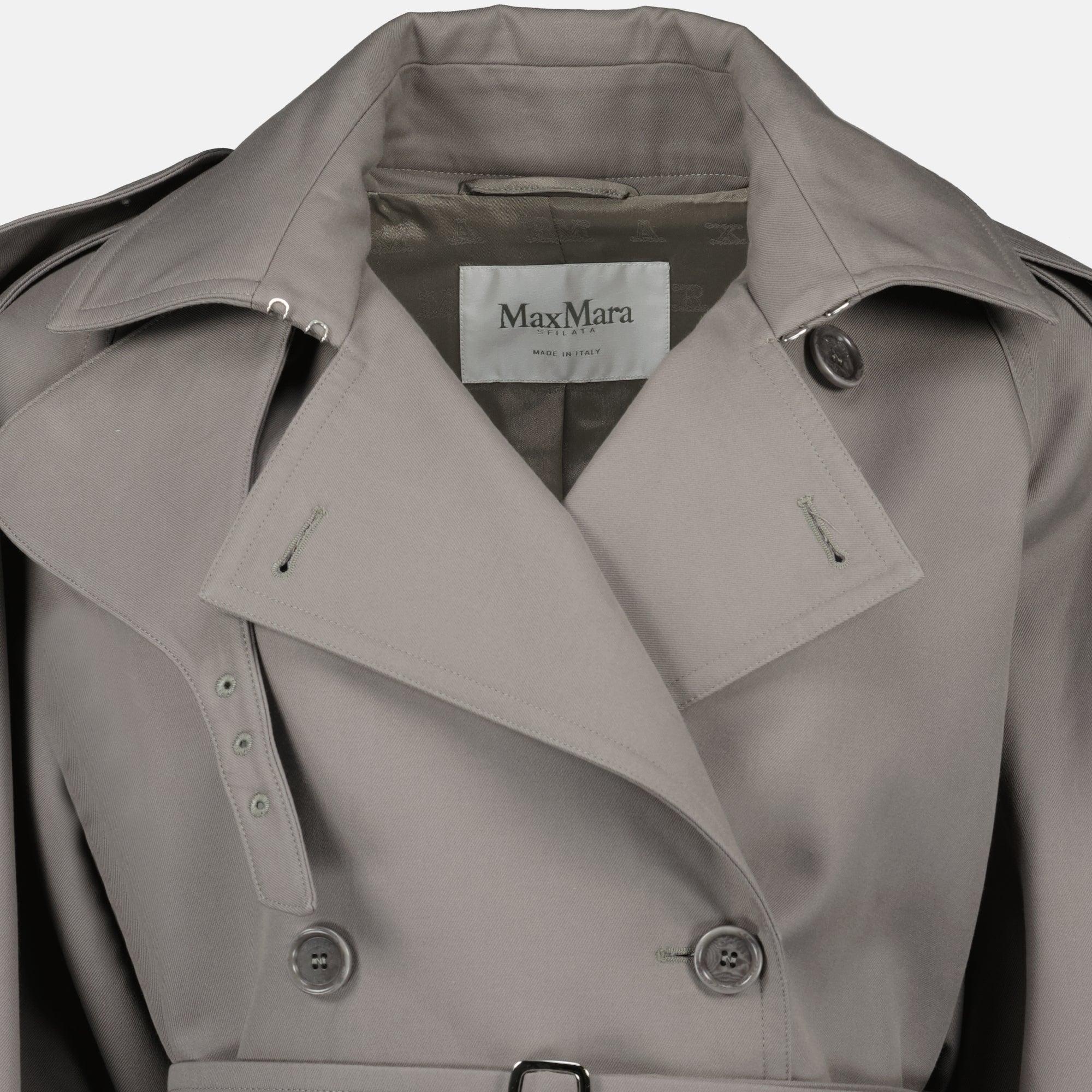 Manteaux Gray Cotton Gabardine Mid-Length Trench Coat Max Mara Gris Femme