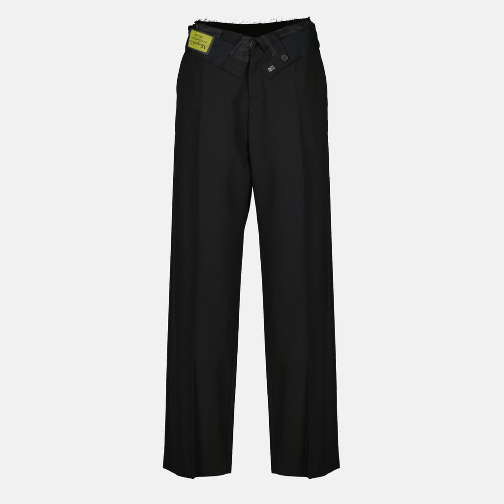 Pantalons Schwarze Woll-Hosen mit hohem Bund Mm6 Noir Femme