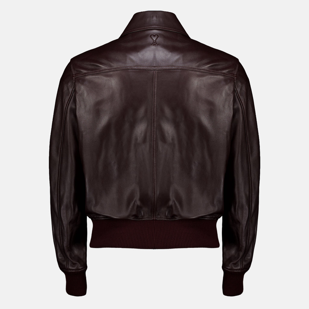 Manteaux Blouson en cuir bordeaux Ami PARIS Bordeaux Homme
