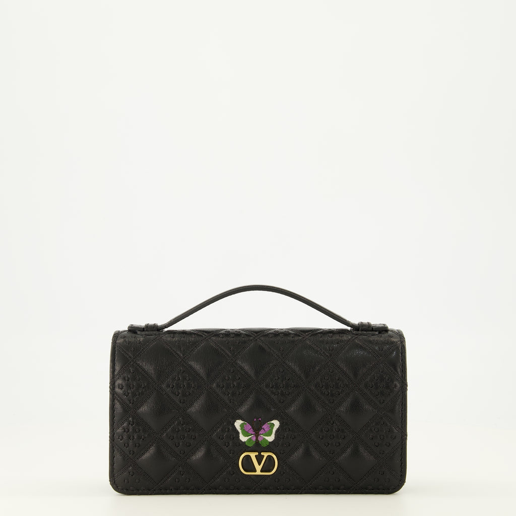 Petite maroquinerie Portefeuille Flutterby noir à chaîne Valentino Garavani Noir Femme