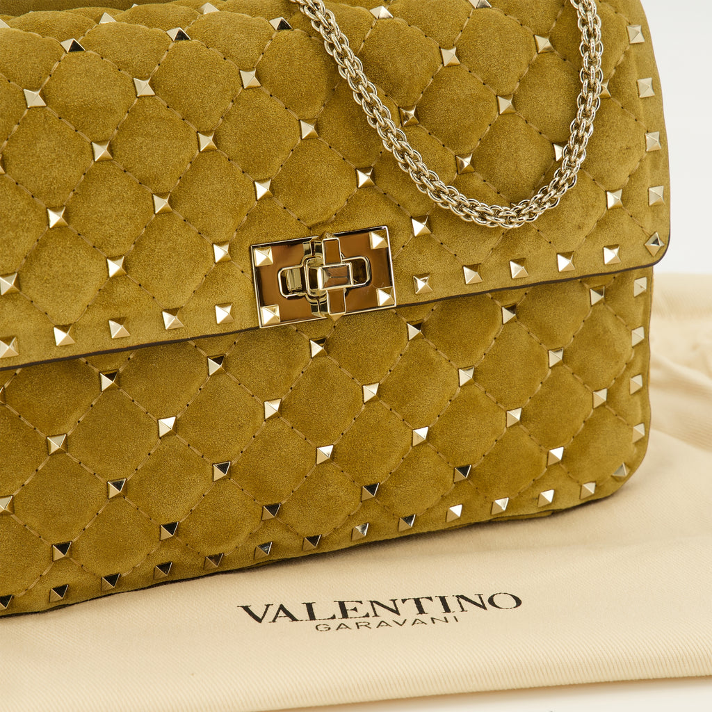 Sacs à main et épaule Beige Suede Medium Rockstud Spike Bag Valentino Garavani Kaki Femme
