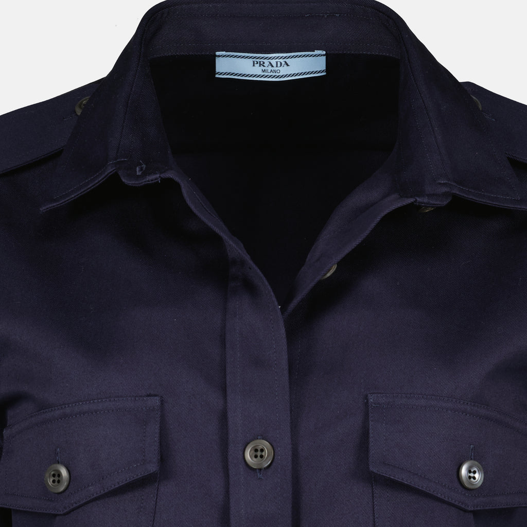 프라다 여성용 다크 블루 포켓 셔츠 이미지 - 2026 봄-여름 - 상세 보기 1