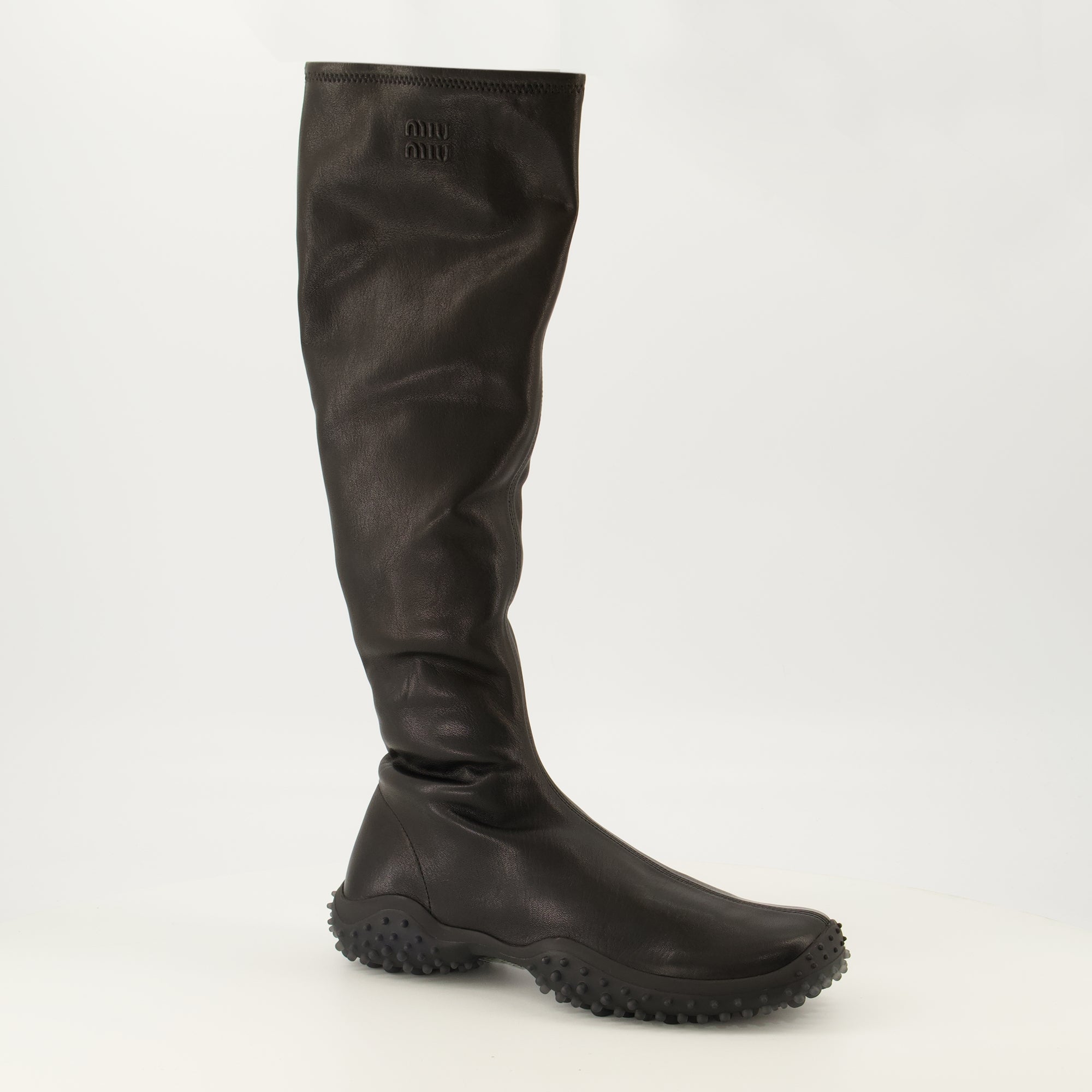 Bottes ブラックストレッチナッパレザーブーツ Miu Miu Noir Femme