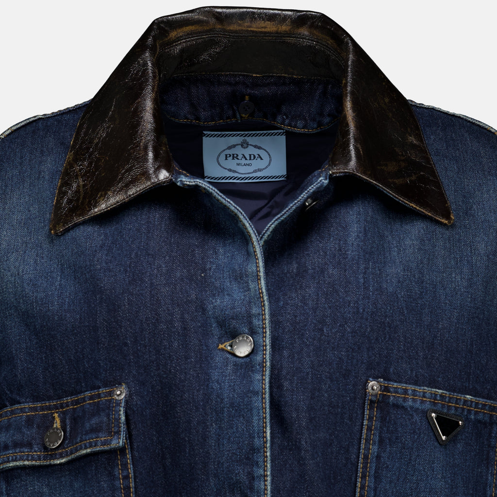 Vestes Giacca in Denim e Pelle Blu Scuro Prada Bleu foncé Femme