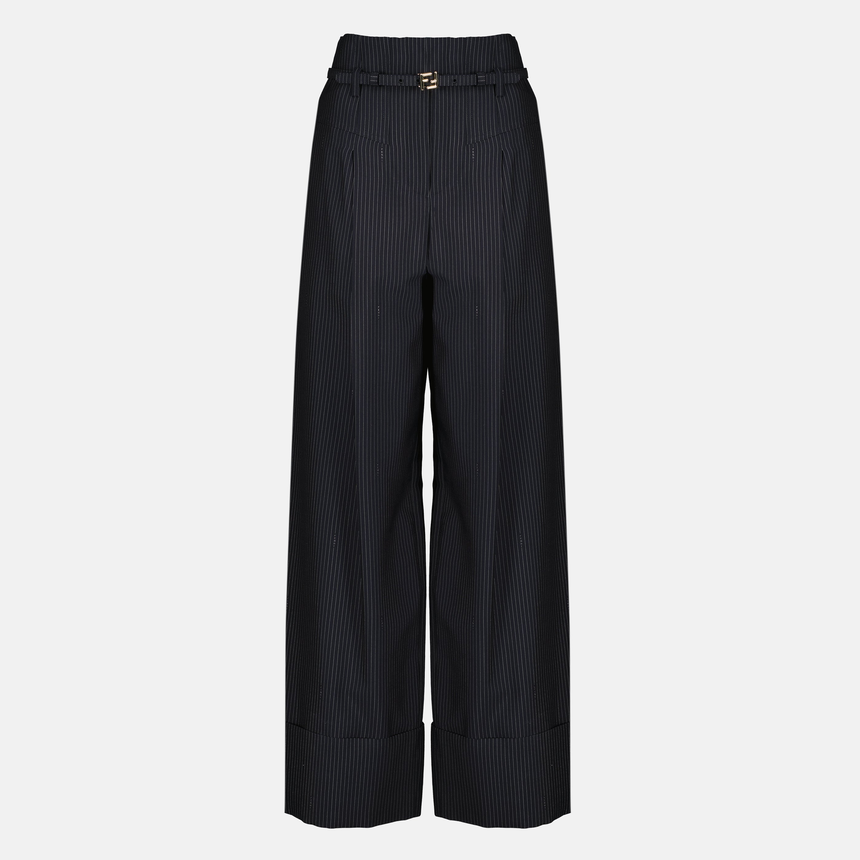 Image de l'article Pantalon en laine à rayures bleu marine de la marque Fendi pour Femme - Saison Printemps-Été 2026 - Vue de Face