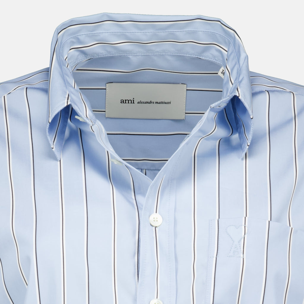 Chemises ショートブルーストライプコットンシャツ Ami PARIS Bleu Femme