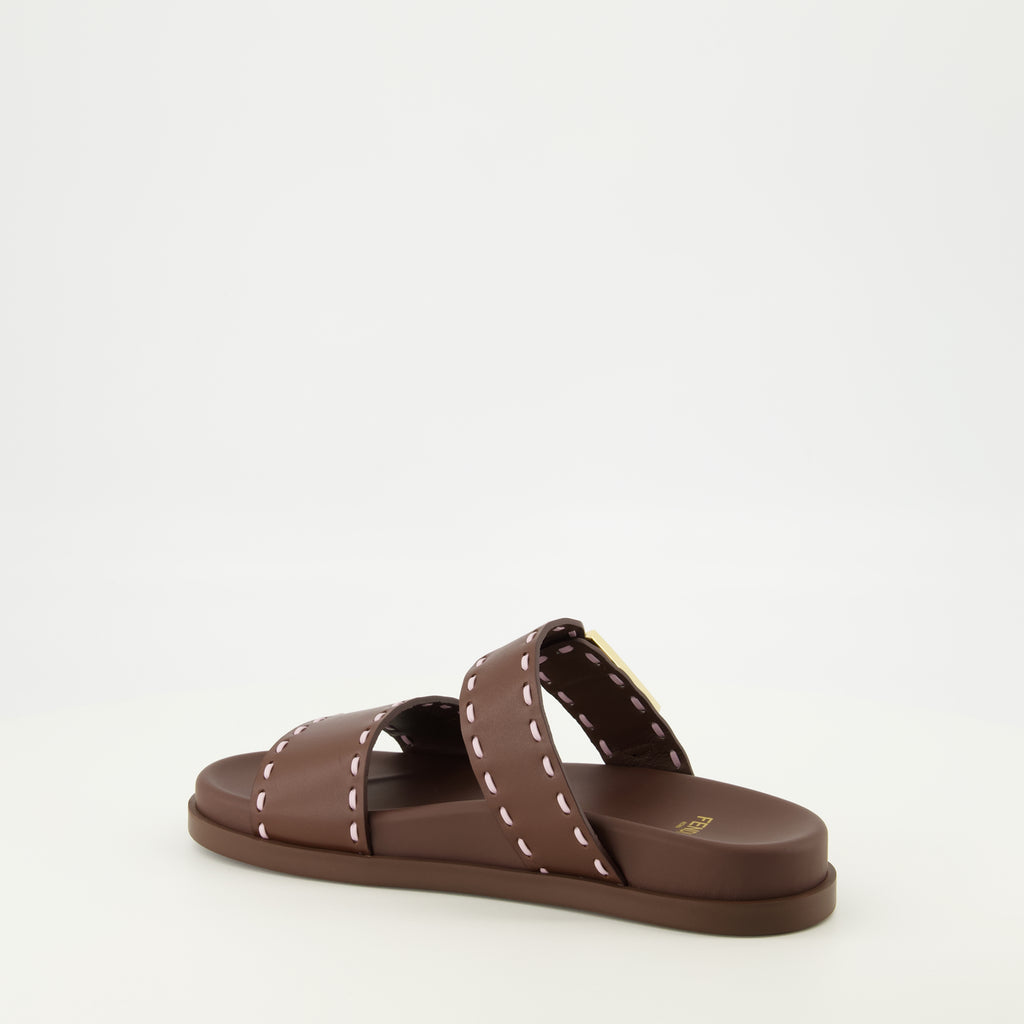 Chaussures ouvertes 펜디 필 브라운 가죽 샌들 Fendi Marron Femme