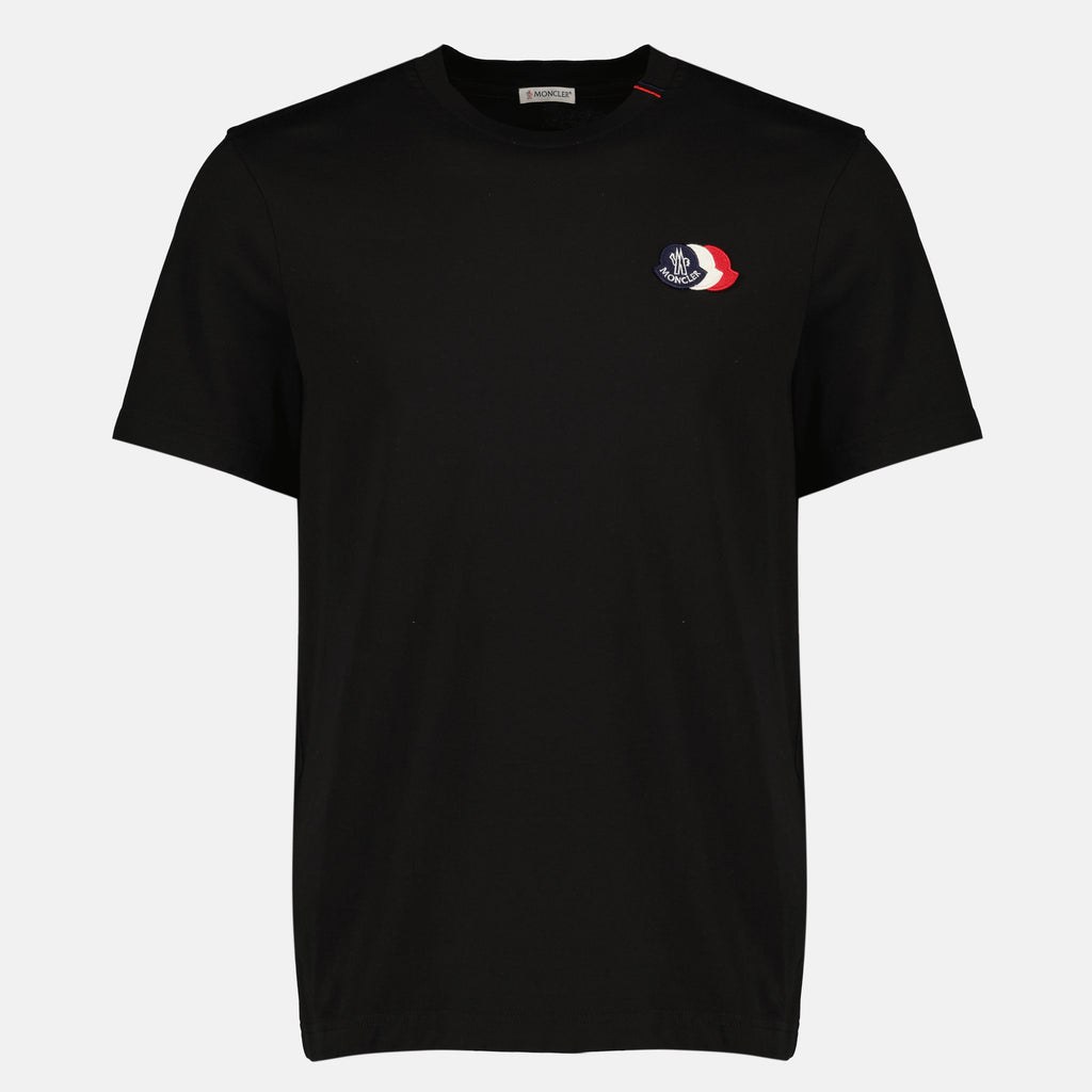 T-shirts Camiseta de Algodón Negra con Logo Tricolor Moncler Noir Homme