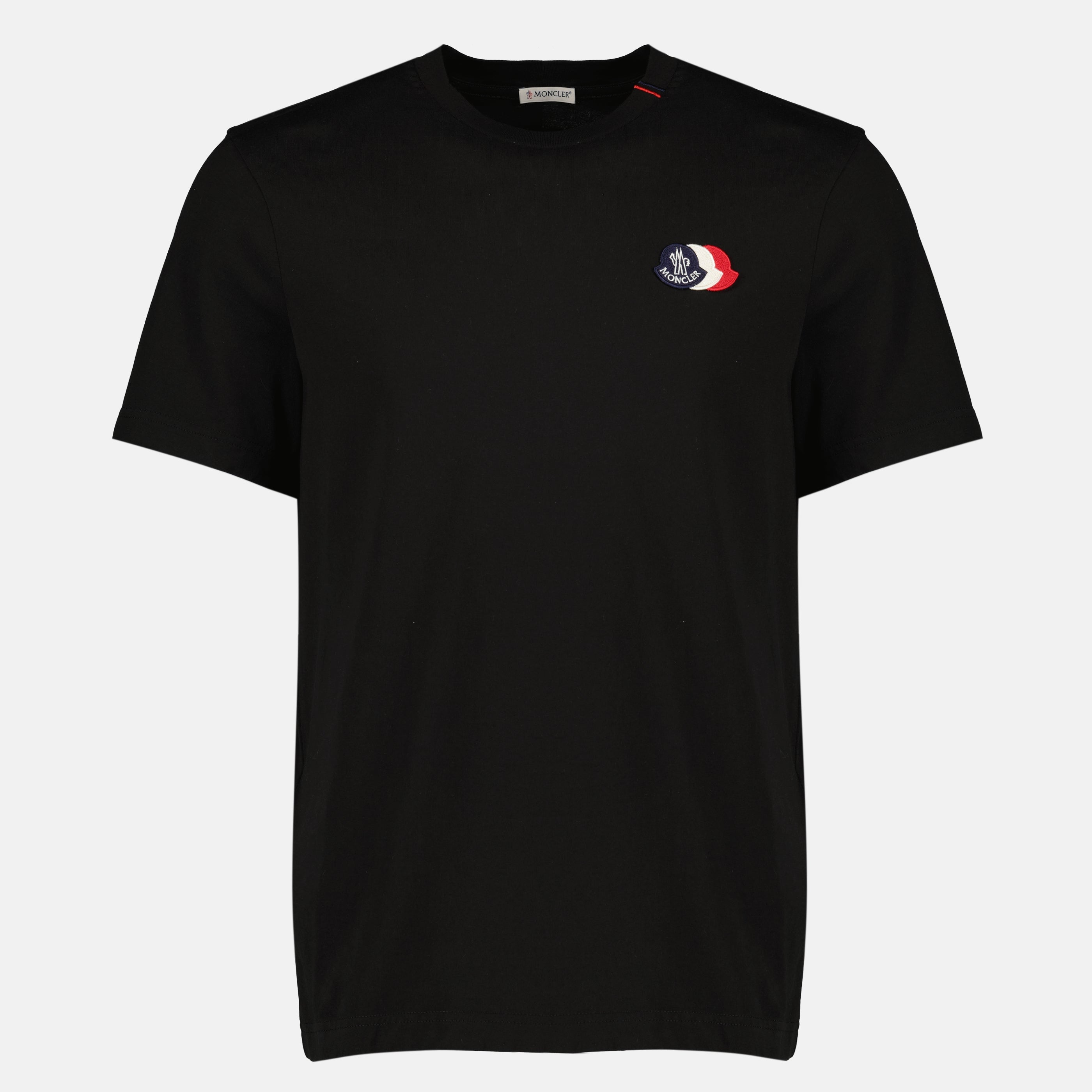 T-shirts T-shirt de Algodão Preto com Logo Tricolor Moncler Noir Homme