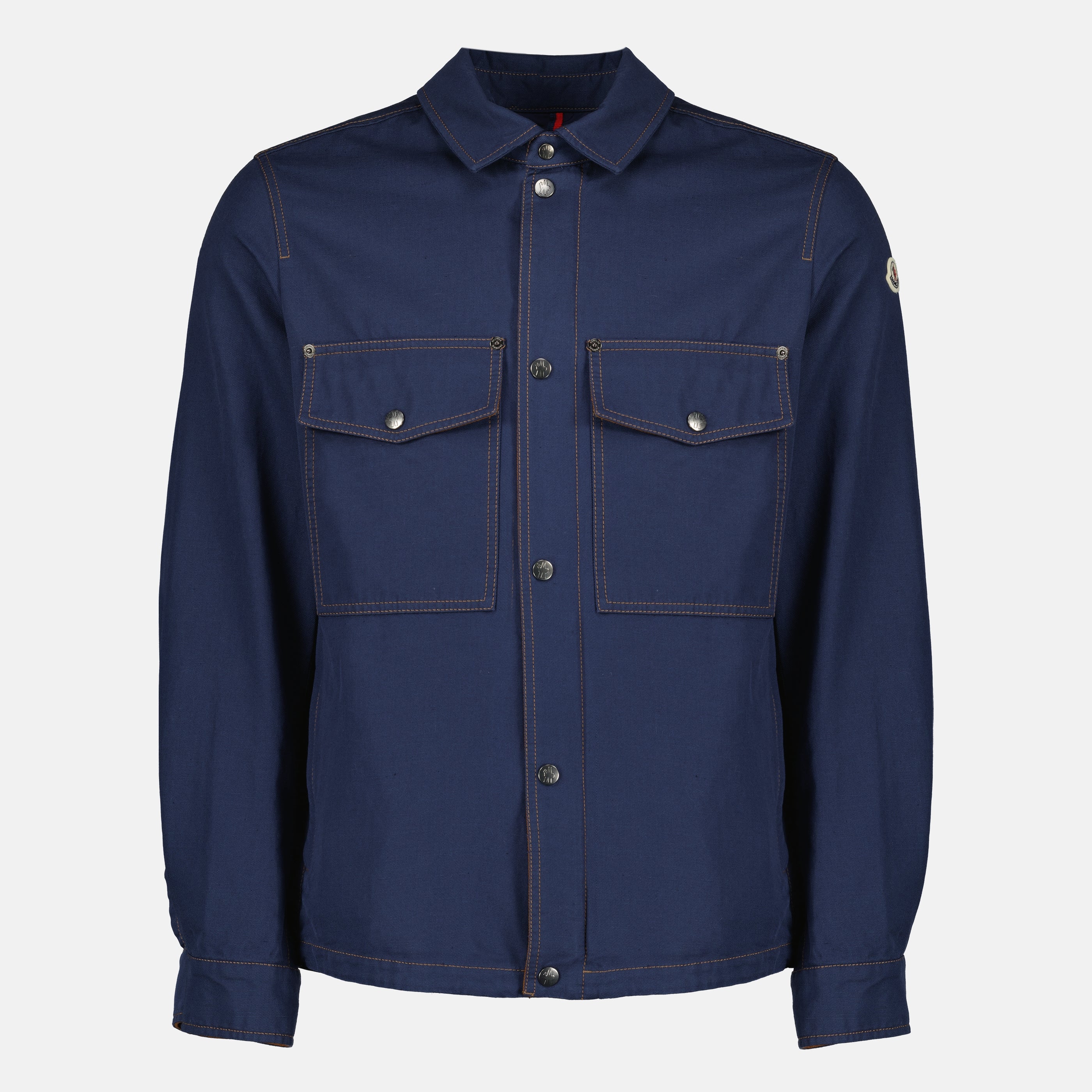 Vestes Casaco Camisa Watagua em Algodão e Linho Azul Marinho Moncler Bleu Homme