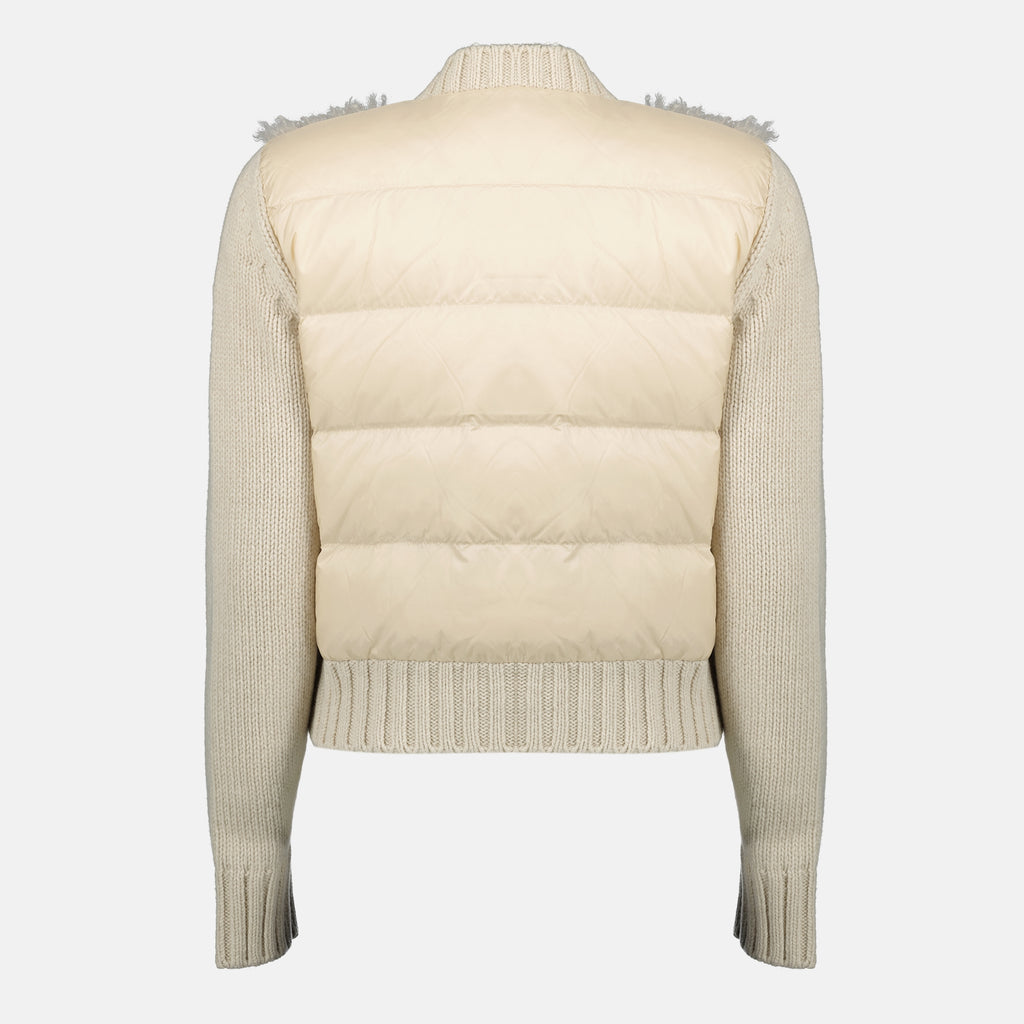 Image de l'article Cardigan en laine et teddy beige de la marque Moncler pour Femme - Saison Automne-Hiver 2025 - Vue de Dos
