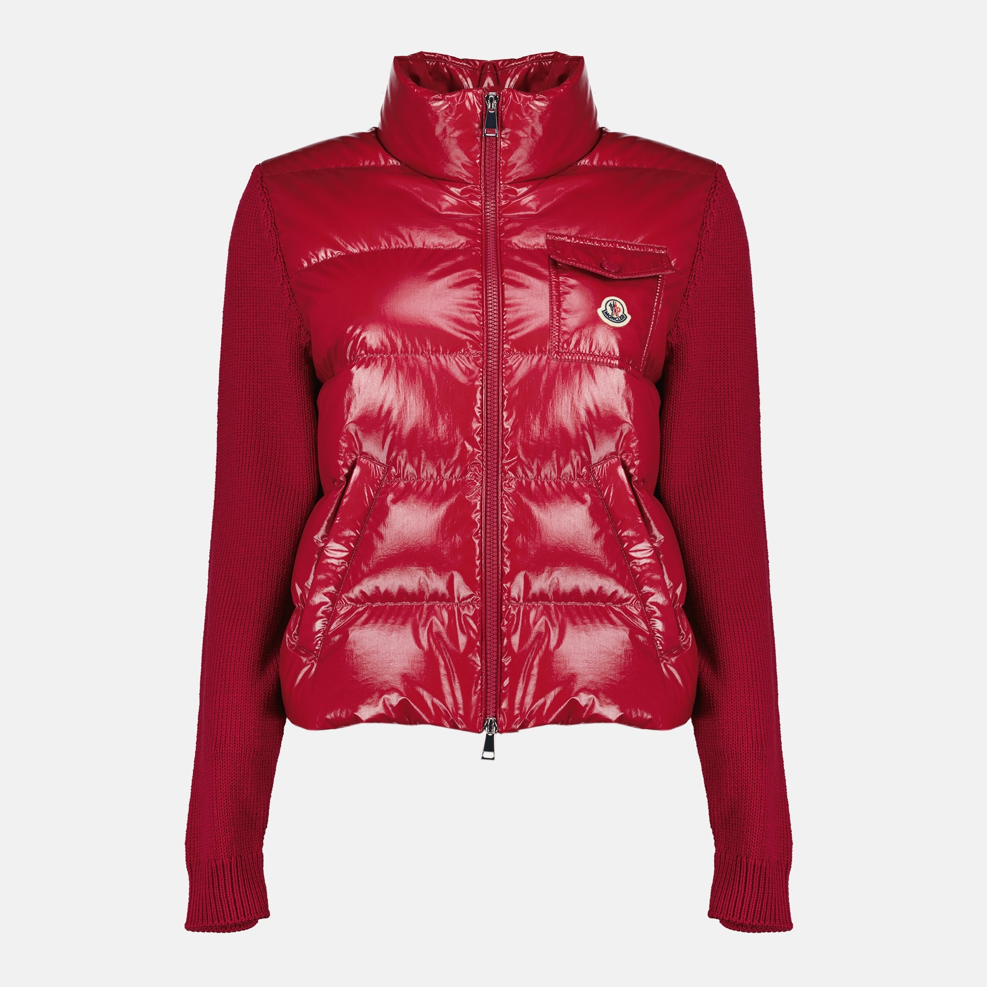 Image de l'article Cardigan zippée bi-matière rouge de la marque Moncler pour Femme - Saison Printemps-Été 2026 - Vue de Face