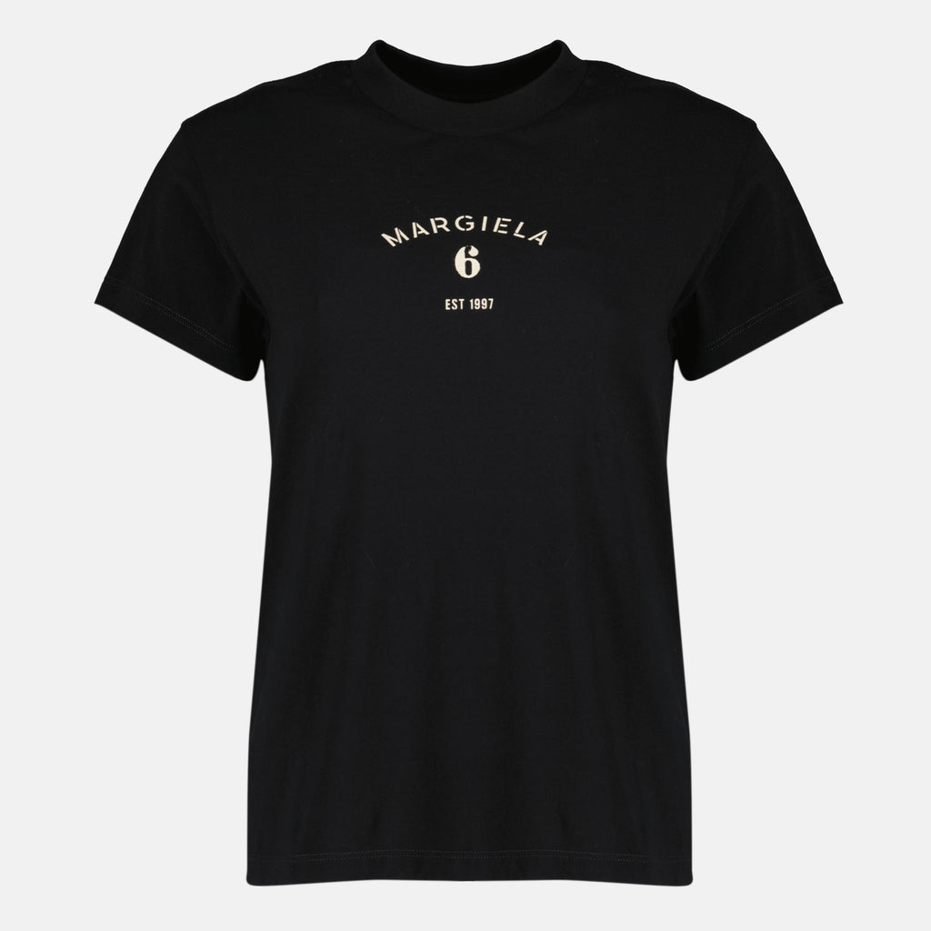 T-shirts ブラックコットンシグネチャーTシャツ Mm6 Noir Femme