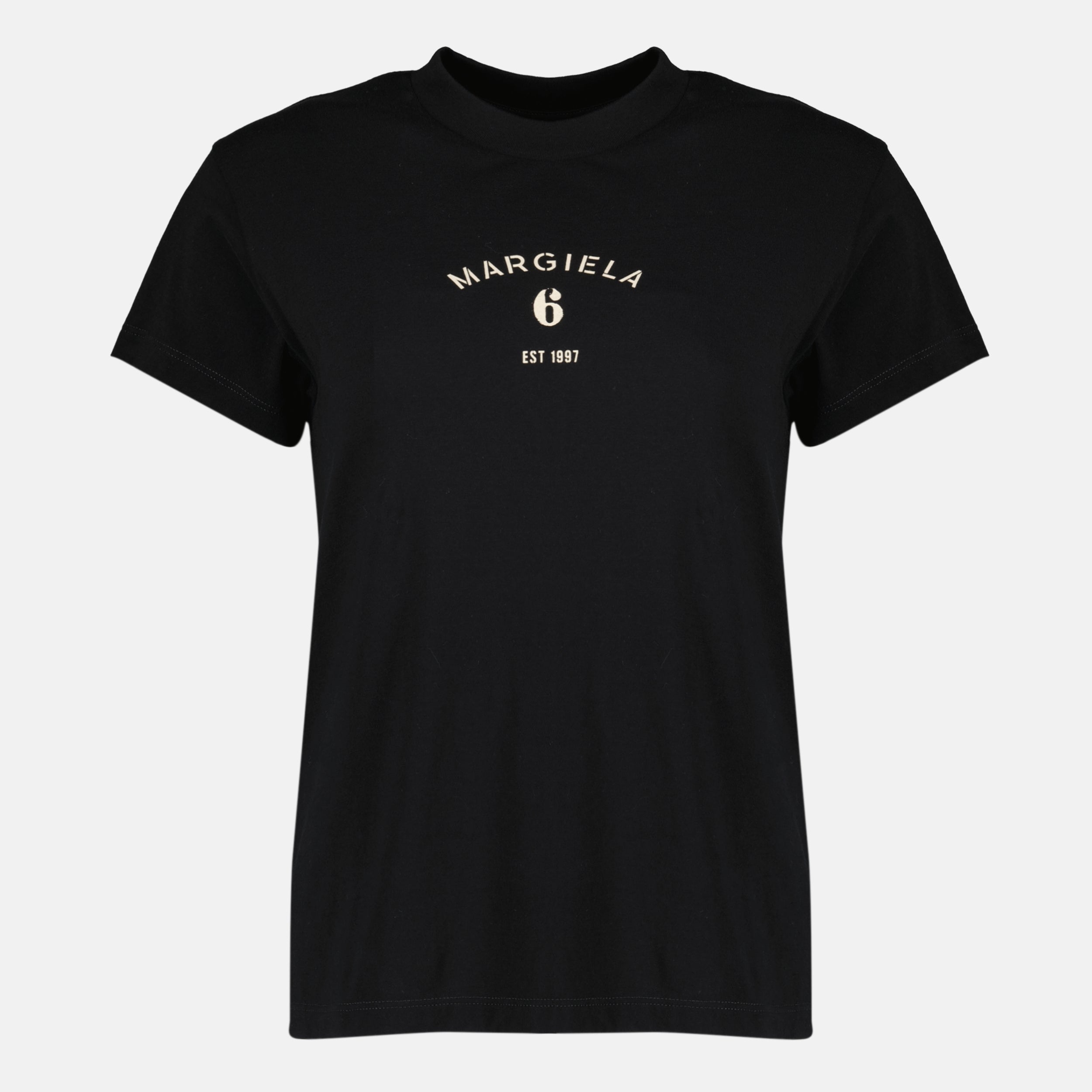 T-shirts ブラックコットンシグネチャーTシャツ Mm6 Noir Femme