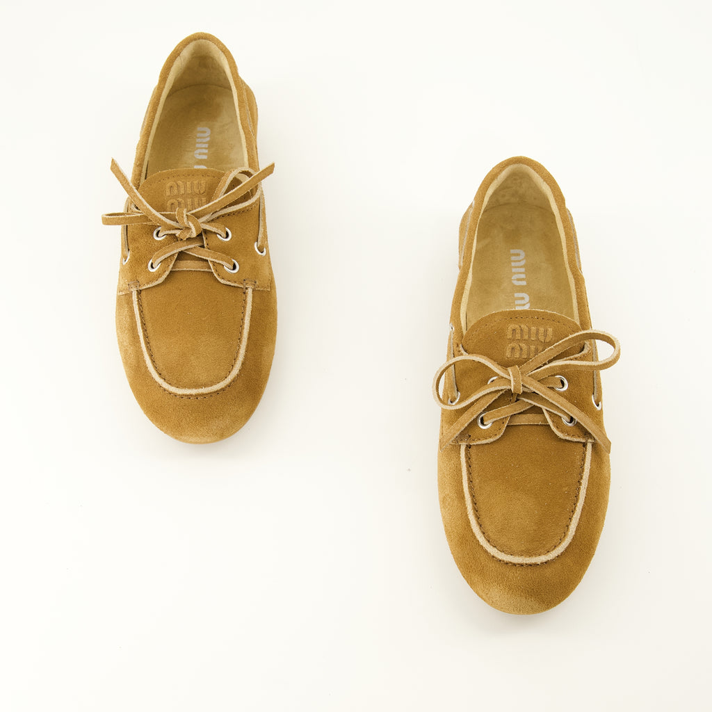 Mocassins Braune Wildleder Deck Loafers Miu Miu Marron Femme