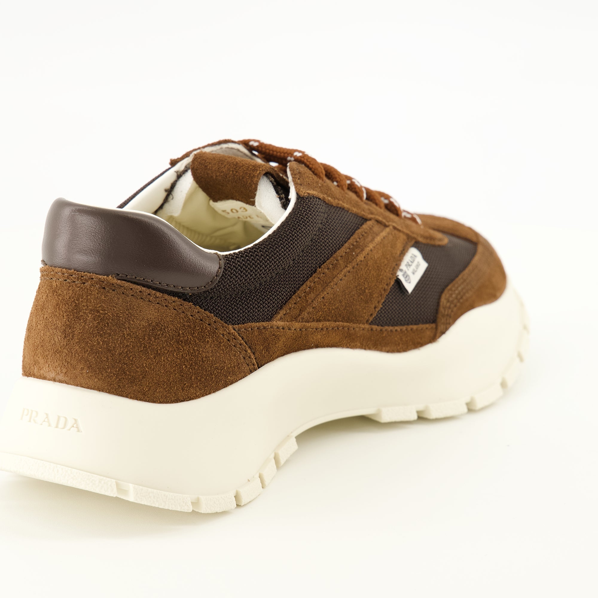 Baskets 브라운 메시와 스웨이드 스니커즈 Prada Marron Femme