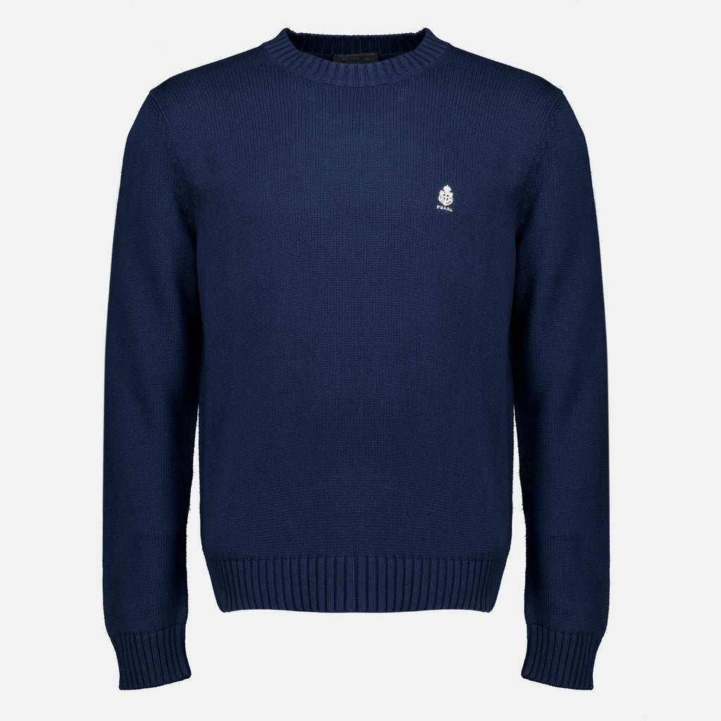 Maille Pull bleu marine en coton Prada Bleu foncé Homme